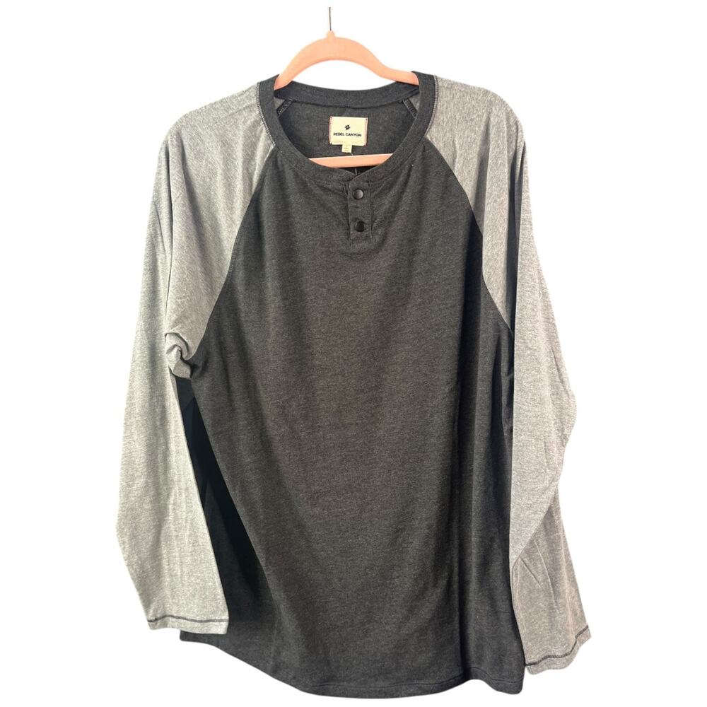 Rebel Canyon Henley baseball button shirt long sleeve charcoal gray Medium NWT